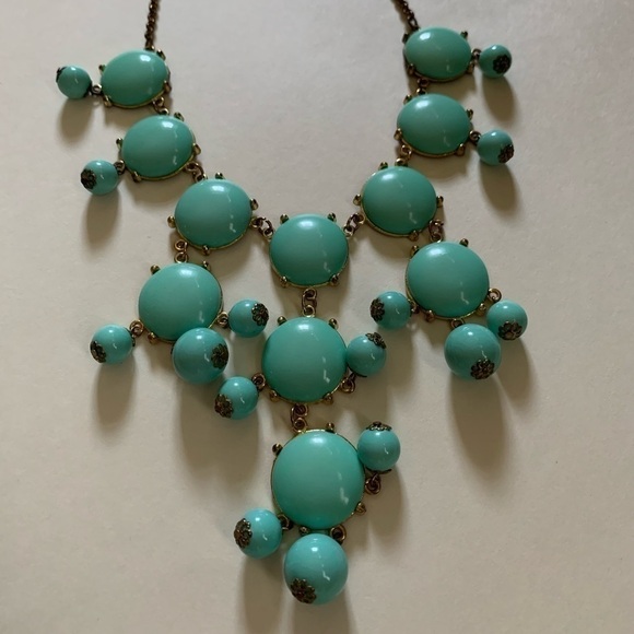 Aqua Bauble Necklace | Statement Jewelry | Tarnished Chain - Picture 2 of 4